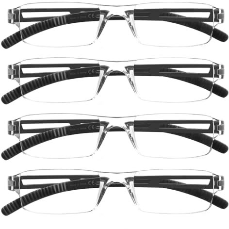 COJWIS 4er-Pack Rahmenlose Lesebrille für Damen und Herren Leicht und Bequem Anti Blaulicht Lesehilfe /TR90 Brille (4 Schwarz, 1.75, multiplier_x)