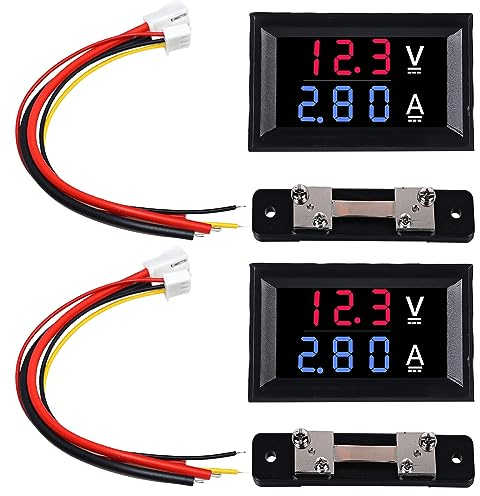 2 amperometro digitale a LED da 0,28, DC 0 – 100 V, 50 A, voltmetro con shunt, doppio indicatore di colore, rosso e blu, tensione ampera, multimetro, tester di corrente