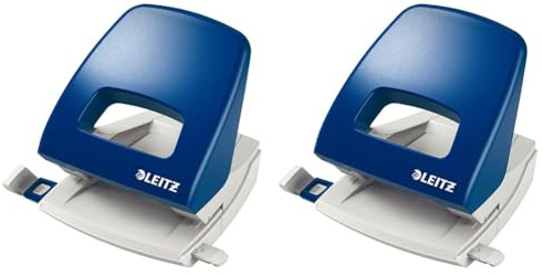 Leitz Büro Locher aus Metall, Für 25 Blatt, Anschlagschiene mit Formatangaben, Ergonomisches Design, blau, NeXXt-Serie, 50050035 (Packung mit 2)