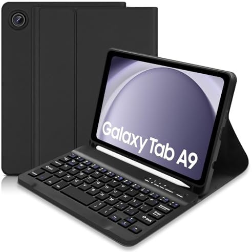Keyboard Case for Samsung Galaxy Tab A9 8.7 Inch 2023, Slim Case with Bluetooth Keyboard for Samsung Tablet A9, Detachable Keyboard Case with Pen Holder for Samsung Galaxy Tab A9, Black