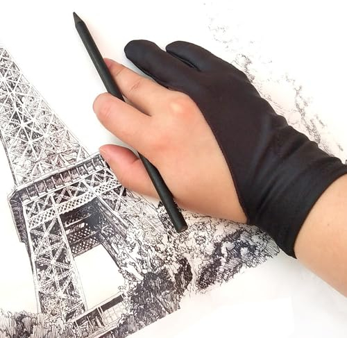 MMOBIEL Digitaler Zeichenhandschuh - Künstlerhandschuh für Zeichentablett etc. - Palm Rejection 3-Layer - Two Fingers Handschuh für Digitales Zeichnen für Rechte und Linke Hand - Größe Small Modell A