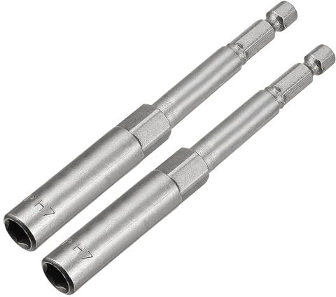 TA-VIGOR 2Pcs 7mm Nut Setter Driver Drill Bit Set, 1/4 inch Hex Shank Quick Change, 100mm Length Metric Nut Driver Set for Woodworking, Machine Maintenance, Auto Repairing, Furnitures, No-Magnetic