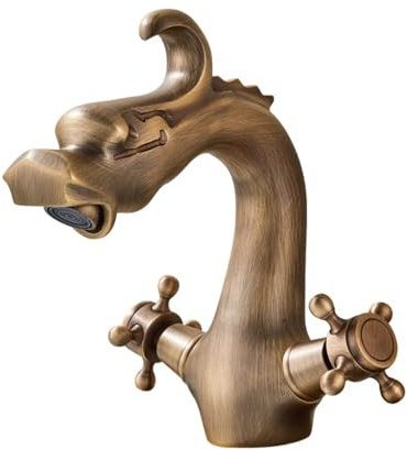 Drache geschnitzte Waschtischarmatur Antik Bronze Badezimmer Gefäß Waschbecken Wasserhahn Doppelgriff Badezimmer Mischbatterie Tierform Wasserhahn