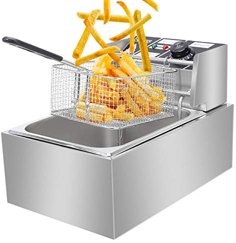 6 Litre Deep Fat Fryer, Electric Deep Fryer with Adjustable temperature,Countertop Stainless Steel Commercial Kitchen Fat Fryer Frying Machine for Chips, French Fries, Donuts, Easy Clean,2500W