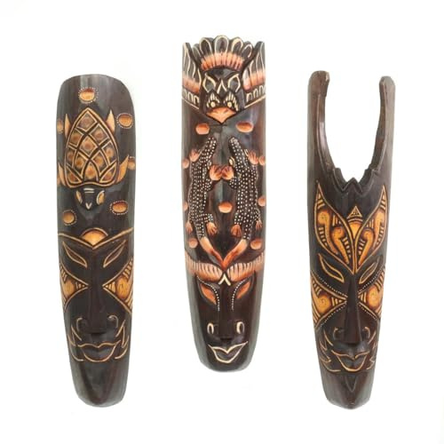 Oriental Galerie 3er Set Afrika Ethno Wandmaske Holzmasken Maske Handgeschnitzte Exotische Deko 50 cm