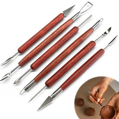 JOYVOX 6-Piece Clay Sculpting Tools Set, Pottery Air Dry Clay Tool Sculpting Set, Double-Sided, Metal & Wood, for Pottery and Art Crafts, Versatile & Durable