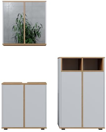 Vicco Badmöbel-Set Didi, Weiß/Artisan, 3 Teile, Midischrank mit 2 Türen