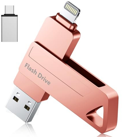 Waxziti Chiavetta USB 256GB - 3 IN 1 Pendrive Portatile Penna USB, Memoria Esterna Pennetta USB per Scaricare Foto, Chiavetta USB per iPhone/iPad/Smart Phone/Mac/PC (Rosa)