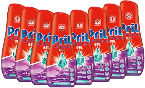 Pril Gel All In One Limone & Lime, Detersivo Lavastoviglie Liquido Multi-Azione Sporco Difficile, 8 Confezioni da 35 Lavaggi