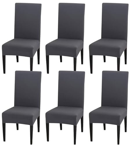 Gluhbirnen Stuhlhussen 6er Set, Stretch Abnehmbare Waschbar Stuhlbezug, Hussen für Stühle, Stuhlbezug Sitzfläche, Geeignet für Hotels, Bankette, Restaurants, Familien, Grau
