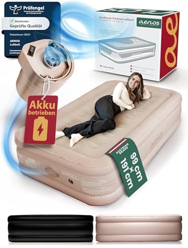 Luftbett für 1 Person - Selbstaufblasbare Luftmatratze | Premium Gästebett ohne Stromkabel - integrierte USB-C Pumpe - Aufblasbares Bett in Beige - Jetzt Größe Wählen!