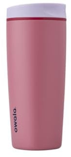 Owala SmoothSip Slider Insulated Stainless Steel Coffee Tumbler, Reusable Iced Coffee Cup, Hot Coffee Travel Mug, BPA Free 20 oz, Purple/Pink (Crochet Queen)