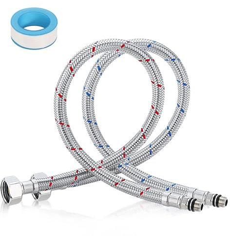 FHBHJNATC 2 Piezas Manguera Grifo Cocina, Latiguillos de Fontanería, Manguera para Grifo Cocina, Manguera Blindada, para Grifos de Cocina, Baño, Calentadores de Agua, Etc