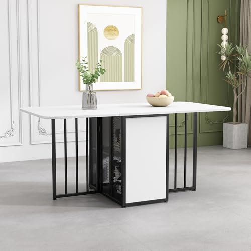 SUKY Klappbarer Esstisch, Multifunktionaler ausziehbarer Esstisch, Beweglicher Esstisch, Esstisch mit Schubladen, Ausziehbarer Esstisch, Esstisch in 3 Formen (weiß+schwarz)