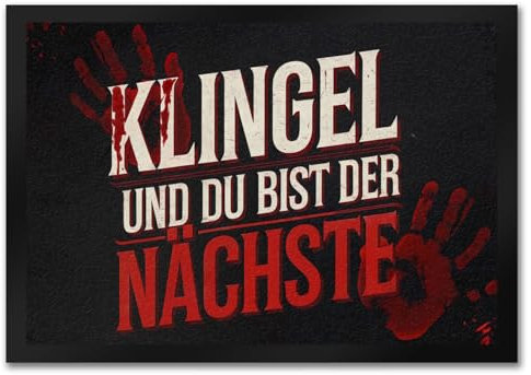 speecheese Blutiger Handabdruck Horror Fußmatte in 35x50 cm - Klingel und du bist der Nächste Für Horror-Fans Gruseliges Design mit blutrotem Schriftzug auf dunklem Hintergrund - blutiger