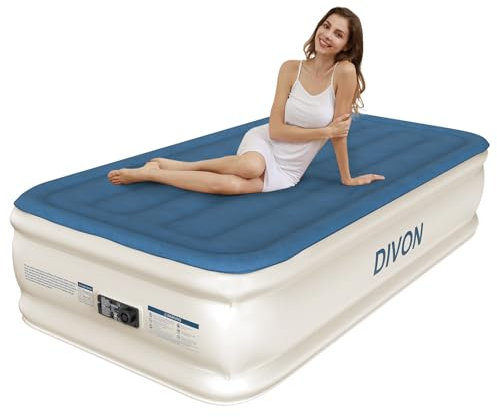 DIVON Single Air Mattress with Built-in Pump, Single Air Mattress 18 Inches in 2 Minutes, Foldable Mattress for Inflating, Portable Single Air Mattress for