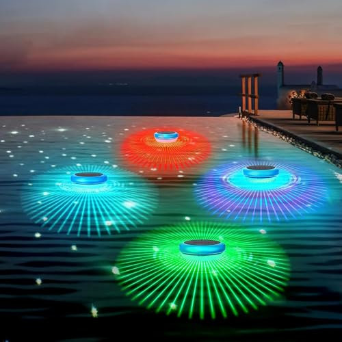 morxinle Solar Poolbeleuchtung,Schwimmende Solarleuchten mit Farbwechsel,Wasserdichte Teichbeleuchtung für Garten Deko,Unterwasser LED Licht für Schwimmbad,Pool,Teich,Brunnen,Wasserparks (4)
