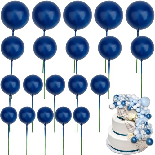 Roellgs 20 Pcs Gold Ball Cake Topper, Round Ball Cake Toppers, Craft DIY Bakeware Decorating Tools for Wedding Graduation Birthday Party (Sapphire blue)