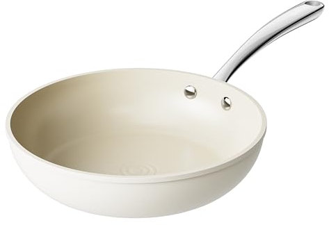Redchef Bratpfanne 24 cm Keramik Antihaft, Pfannen 24 cm Keramik-beschichtet für alle Herdarten, PTFE-frei PFAS-frei PFOA-frei, Induktionsgeeignet, Backofenfest, Spülmaschinenfest (Beige)