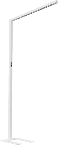 Oktaplex Alva Büro Stehleuchte mit Sensor dimmbar Weiß Stehlampe | 10800lm, UGR<11, 2700-5700K, 80W LED, Tageslicht- & Präsenzsensor, Touch-Panel, Aluminium, 197cm