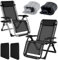 Fiutazge 2Pcs 77cm Ultra-Large Chaise Longue Interieur,Zero Gravity Fauteuil Relax Pliant ave Rembourrage,TêTe De Lit Amovible,Porte-Boisson,pour Patio,Plage,Piscine-Capacité 260kg,Gray+Noir