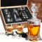 LUXULISH Whiskey Decanter Gift Set with Handcrafted Wooden Box, Twisted Bourbon Decanter, 2 Crystal Glasses, 8 Stainless Steel Ice Cubes, 2 Slate Coasters and Tongs, Whiskey Gifts for Men Dad