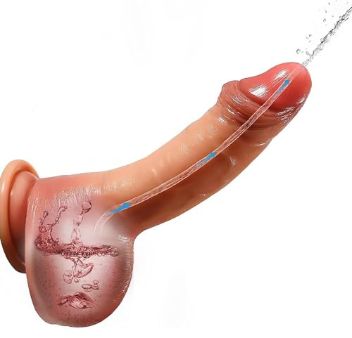 Cafurey Realistischer Spritz Dildo Sperma Spritzfunktion Penis mit starkem Saugnapf für Gay Sexspielzeug mit Realistischen Venen & Hoden (L)