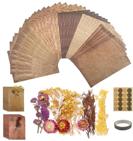 Daily Treasures 40Pcs Vintage Writing Paper and 20 Envelopes Set with Dried Flowers & Tape & Seal Stickers,Unique A5 Stationary Paper and Envelopes Set for Gifts Wedding Birthday Greeting Card(100GSM)