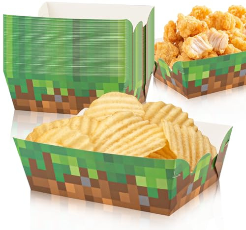 RNHDLY 26 Stück Pommesschalen aus Pappe Party-Tabletts, Wasserfest Fettdicht Kraftkarton Schalen mit Miner-Motiv, Snackschalen Party für Knabberzeug Pommes Würstchen Obst