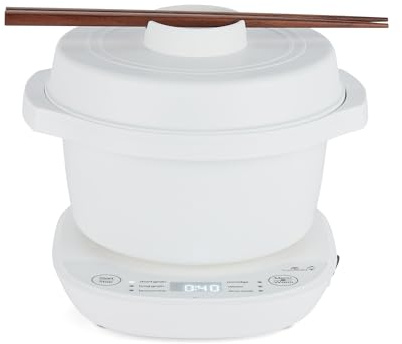 Yum Asia Kotori Mini olla de arroz Donburi con lógica difusa avanzada, cuenco de cerámica ninja (1 taza, 0,18l), 3 funciones de arroz, 3 funciones multicocina, pantalla LED, 220–240V (Blanco tiza)