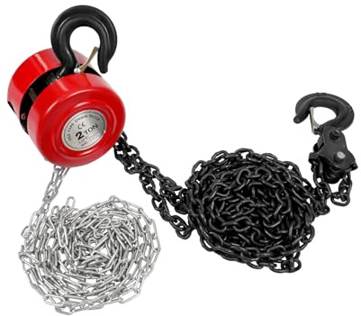 Manueller Kettenzug, 2T Kettenzug mit robustem Haken, Hubhöhe 3,0 m, 2000Kg Tragkraft, Robuster Handkettenzug, Hebehaken mit Sicherheit, für Transport, Fabriken, Bauernhöfe, Garagen (Rot)