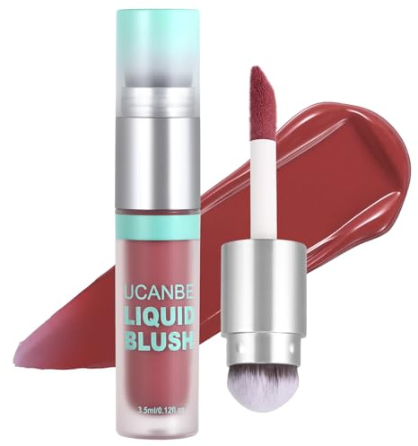 UCANBE Blush Liquide 2-en-1 Pinceau Intégré et Applicateur Biseauté | Maquillage fard à joues longue tenue. Pour un teint éclatant et un glow naturel (04 Murmures de baies)