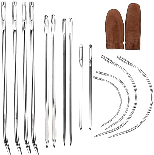 16 Pcs Hand Sewing Needles Kit, Curved and Leather Needles for Upholstery, Carpet Canvas Repair