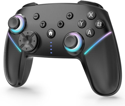 Ceppekyy Switch Controller für Switch/Lite/OLED, Switch Pro Controller mit 9-Colour RGB Blitz,950-mAh, Wireless Gamepad mit Programmierbar,6-Achsen Gyroskop,Turbo,Dual Shock,Aufwachen,Schwarz