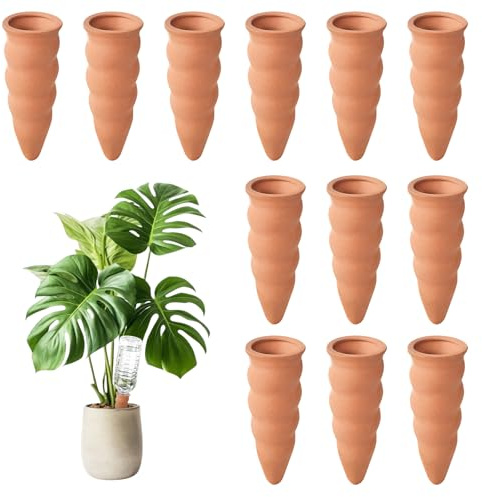 Wapasezyar Sistema automático de riego por cono de arcilla, tipo de rosca para plantas, conos de riego para plantas de interior, dispensador de agua automático para jardineras de balcón, pequeño (12 x