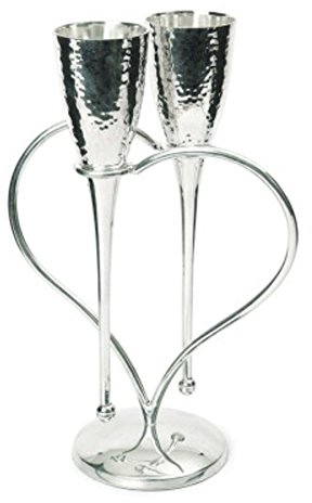 Culinary Concepts Entwined Heart Lovers' Champagne Flutes Glasses & Stand Silver Plated