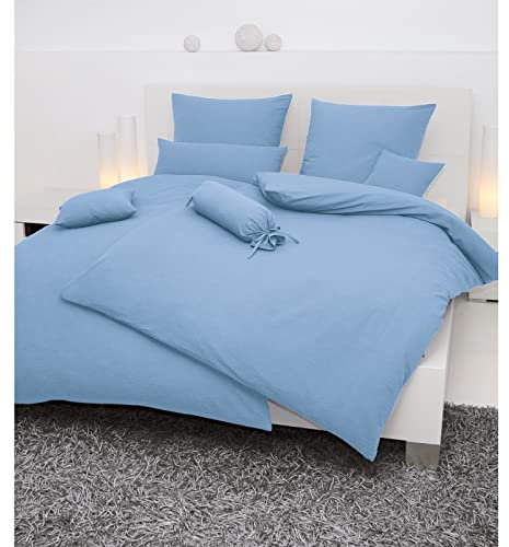 Janine Mako Soft Seersucker Bettwäsche in 19 Uni Farben 240x220 + 2 x 80x80 in bleu