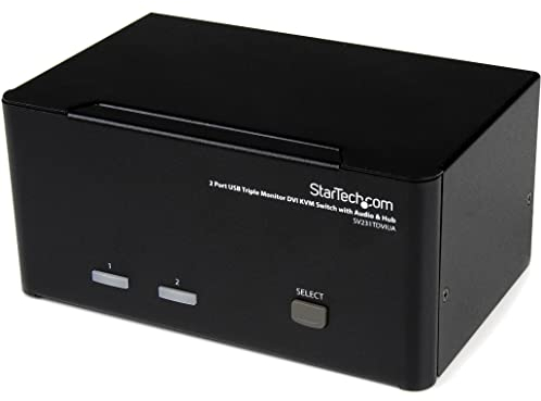 StarTech.com 2 Port Dreifach Monitor DVI USB KVM Switch mit Audio und USB 2.0 Hub - Tripel Monitor KVM Umschalter