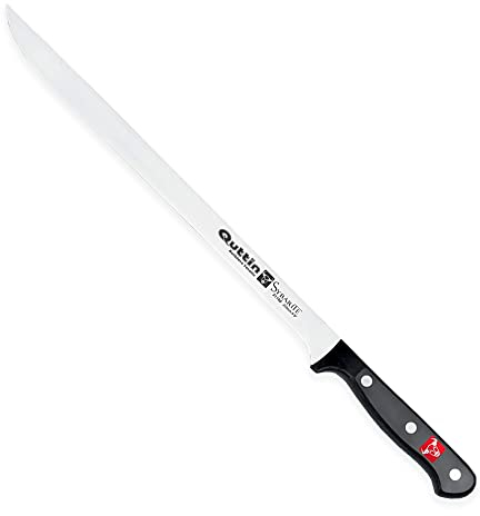 Quttin Cuchillo Jamonero, Hoja Afilada Remaches Acero Inoxidable, Molibdeno Vanadio, Jamon Serrano Iberico, Mango POM Resina Acetalica. Sybarite Negro, Hoja 25 cm