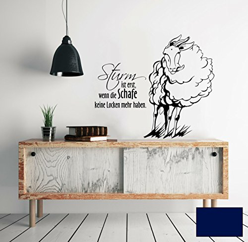Wandtattoo Wandaufkleber sturmsicheres Schaf Küste Sturm ist erst… M1477 - ausgewählte Farbe: *Dunkelblau* ausgewählte Größe:*L 100cm breit x 84cm hoch