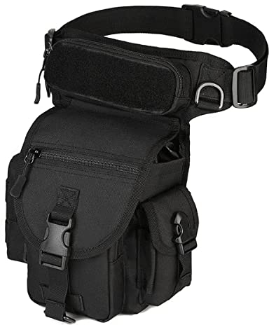 Huntvp Taktisch Beintasche Militär Beinbeutel MOLLE Hüfttasche Sport Tactical Leg Bag Armee Beintaschen Wasserdicht Gürteltasche Werkzeugtasche Tasche für Bein Herren Damen, Typ-1-Schwarz