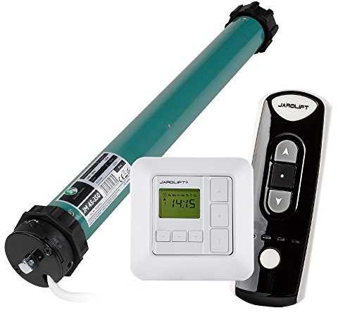 JULIUS MAYER 2x Rollladenmotor JM45-350 Zugkraft 35Nm SW60 & 2x jarolift Sevenlogic Comfort Funk Zeitschaltuhr & Funk-Handsender TDRC 04