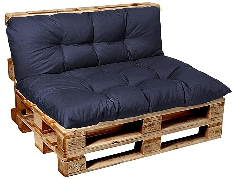 Garden Factory Palettenkissen Palettenauflagen Palettenpolster Sitzkissen, Rückenlehne oder Set, Gesteppt (Set (Sitzkissen 120x50 + Rückenlehne 120x40), Dunkelblau)