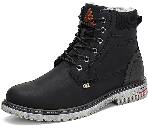 Mishansha Winterschuhe Herren Gefüttert Winterstiefel Freizeit Warme Männer Winter Schuhe Rutschfest Wander Schuhe Outdoor Leder Boots Schwarz 43 EU