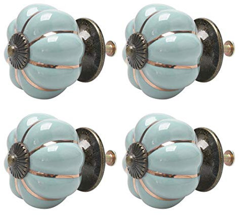 sourcing map 4pcs Ceramic Knobs Vintage Knob Drawer Pumpkin Shaped Pull Handle Furniture Door Cabinet Cupboard Wardrobe Dresser Decorative Light Blue
