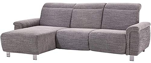 Cavadore Ecksofa Tawo mit elektrischer Wall-Free-Funktion / moderne Eckcouch mit verstellbaren Kopfstützen, Strukturstoff grau, 253 x 91 x 168 cm