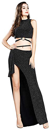 ROYAL SMEELA Frauen Röcke Bauchtanz Kostüme Tops Röcke Anzug Tanzender Halter Rückenfreie Weste Maxirock Damen Tango Tänzerin Kleid Schwarzer Langer Rock Ärmelloses Tank-Set
