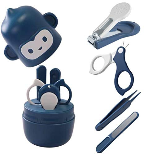 Socub Baby Nail Kit, Baby Nail Clipper, Scissor, Nail File, Tweezer, 4-in-1 Baby Grooming Kit Set for Newborn, Infant, Toddler, Blue