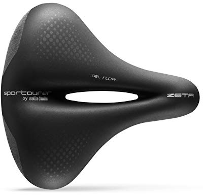 Sportourer by Selle Italia Zeta Comfort Gel Flow – City-Fahrradsattel, weiches Gel, reflektierende Technologie, wasserfest – Schwarz