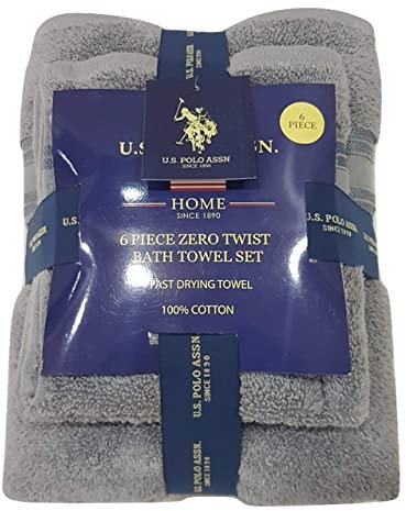 U.S. Polo Assn. Premium 6-teiliges Zero Twist Handtuch-Set – 2 Badetücher, 2 Handtücher und 2 Gesichtshandtücher – sehr saugfähig, schnell trocknend und superweich in Hotelqualität, 100% Baumwolle